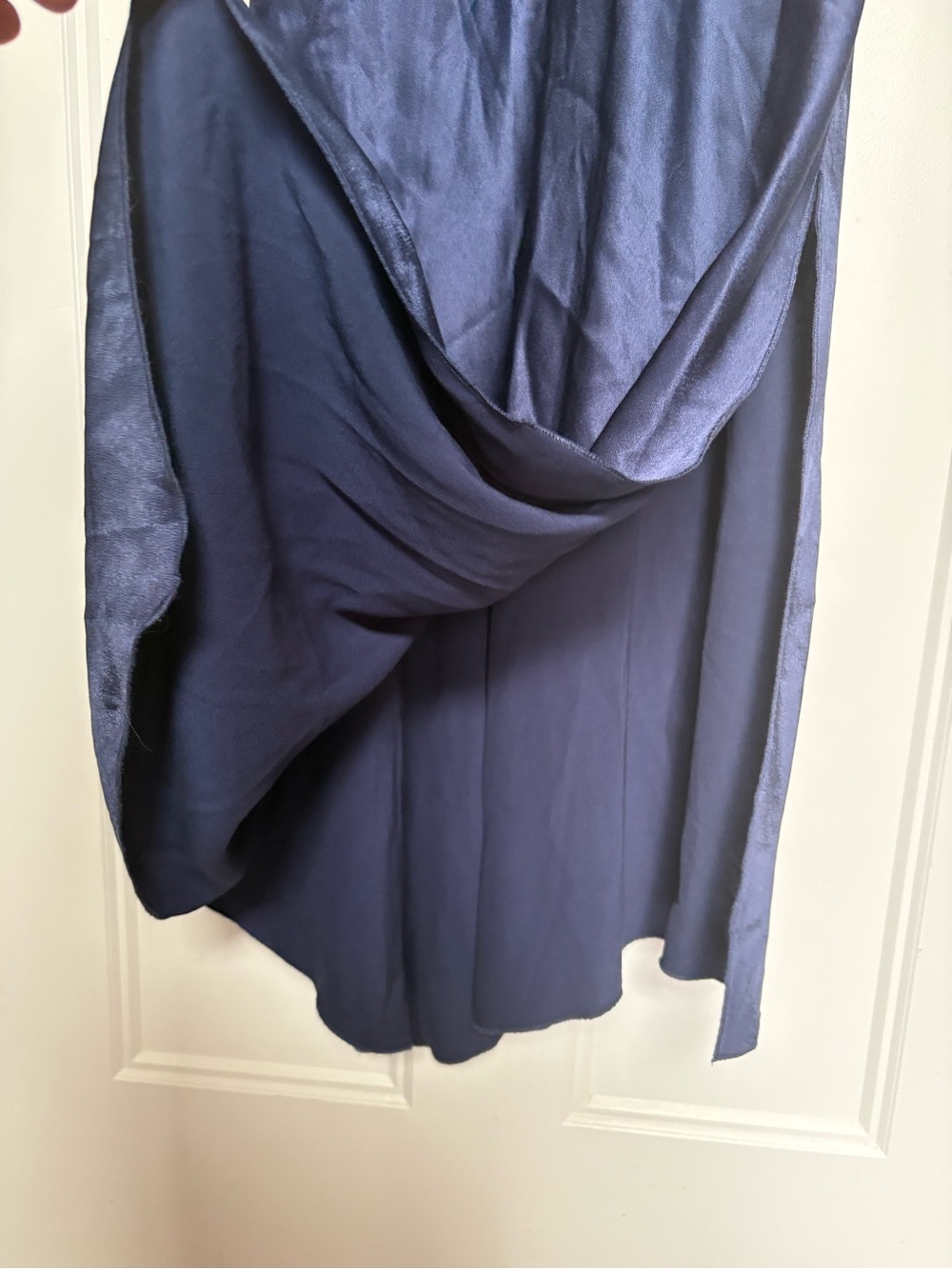 Rails Monique Navy Blue Satin Back Crepe Midi Slip Dress Asymmetrical Hem Sz M - Picture 12 of 16